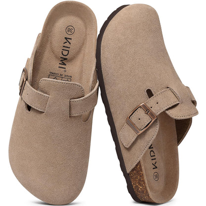 KIDMI Genuine Suede Clogs for Women Men Cork Footbed Mules Potato Shoes