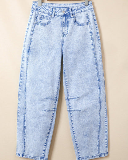 Tatum Light Washed Pull On Barrel Jeans