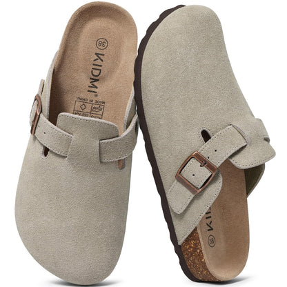 KIDMI Genuine Suede Clogs for Women Men Cork Footbed Mules Potato Shoes