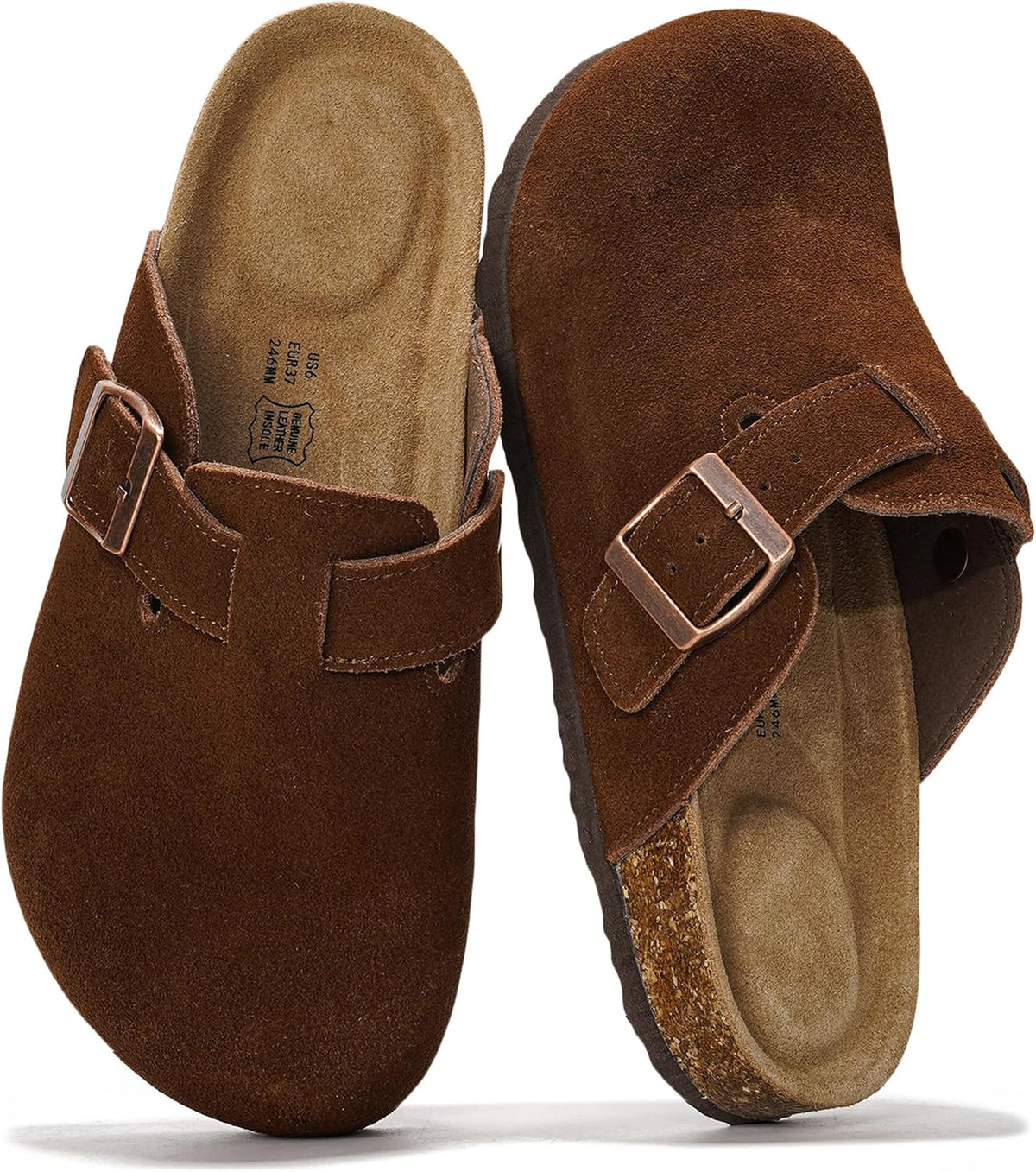 Project Cloud 100% Genuine Leather Womens Cork Footbed Clogs for Women