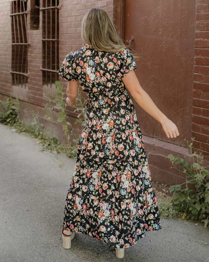 Calla Black Floral Maxi Dress | Tiered V Neck Dress