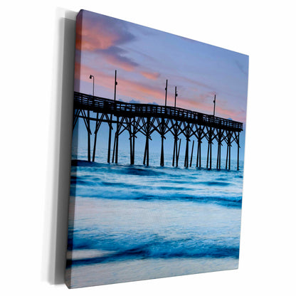 3dRose USA, North Carolina, Sunset Beach pier, Sunrise -... - Museum Grade Canvas Wrap (cw_145586)
