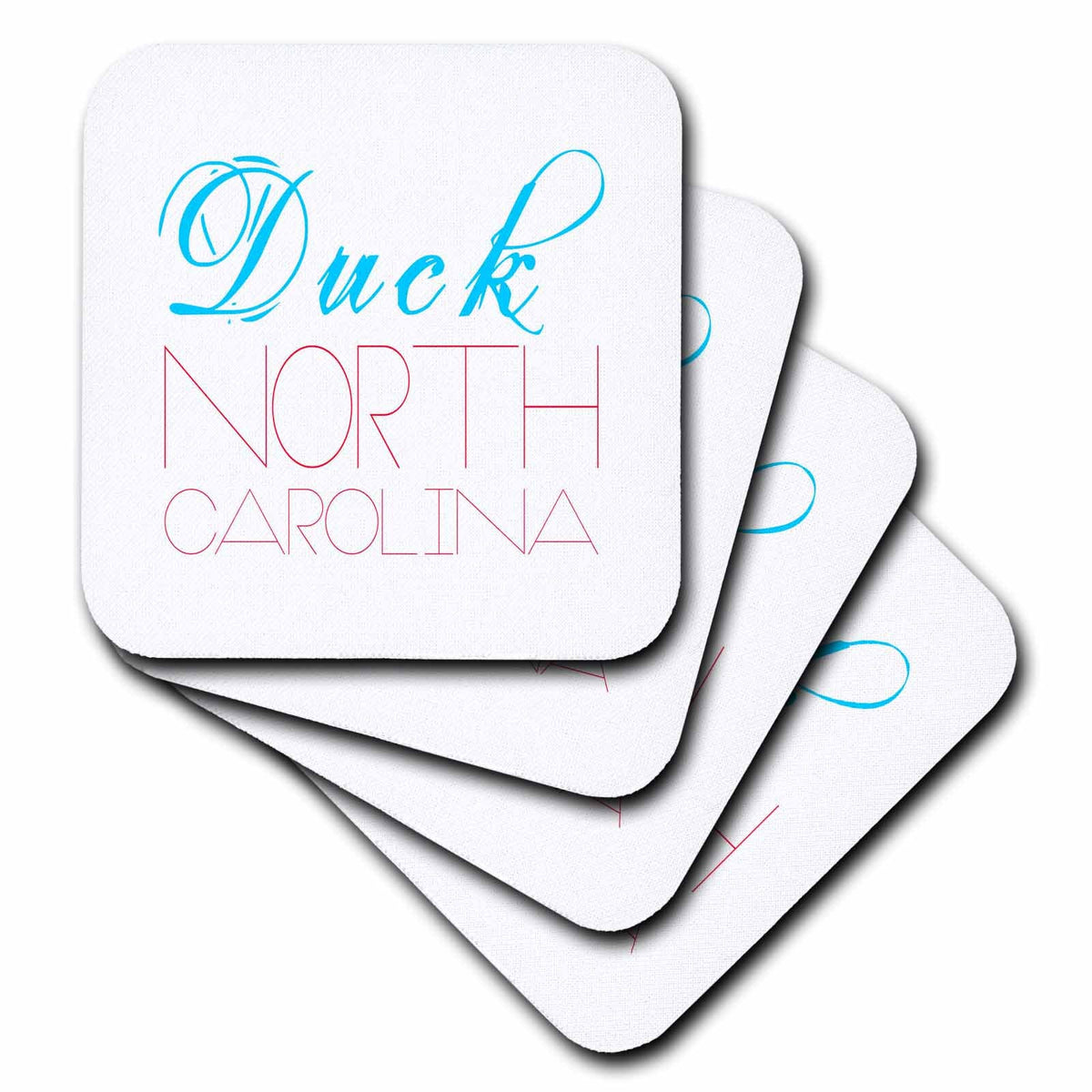 3dRose Alexis Design - American Beaches - American Beaches - Duck, North Carolina, Blue, red on White - Coasters