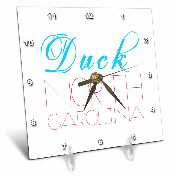 3dRose Alexis Design - American Beaches - American Beaches - Duck, North Carolina, Blue, red on White - Desk Clocks