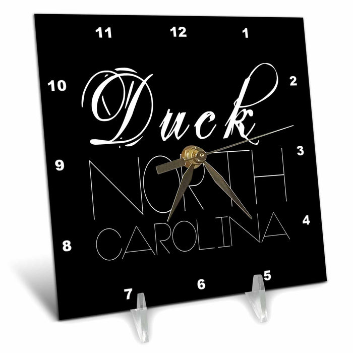 3dRose Alexis Design - American Beaches - American Beaches - Duck, North Carolina, White on Black - Desk Clocks