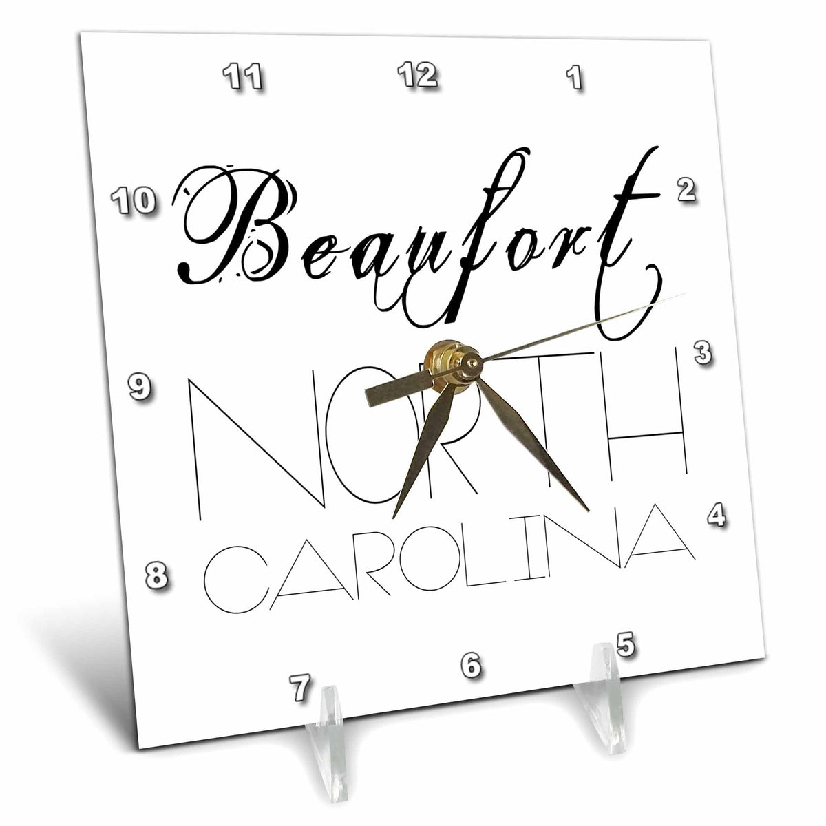 3dRose Alexis Design - American Beaches Typography - American Beaches. Decorative Text Beaufort, North Carolina - Desk Clocks