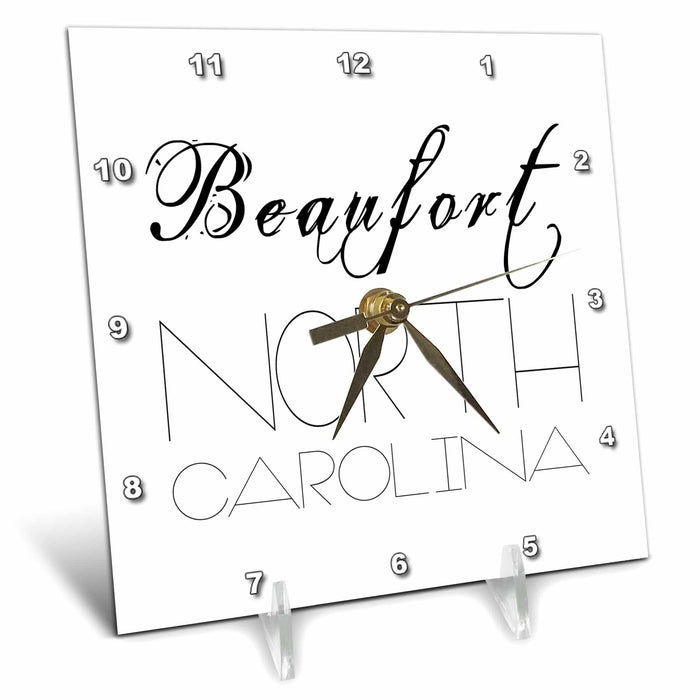 3dRose Alexis Design - American Beaches Typography - American Beaches. Decorative Text Beaufort, North Carolina - Desk Clocks