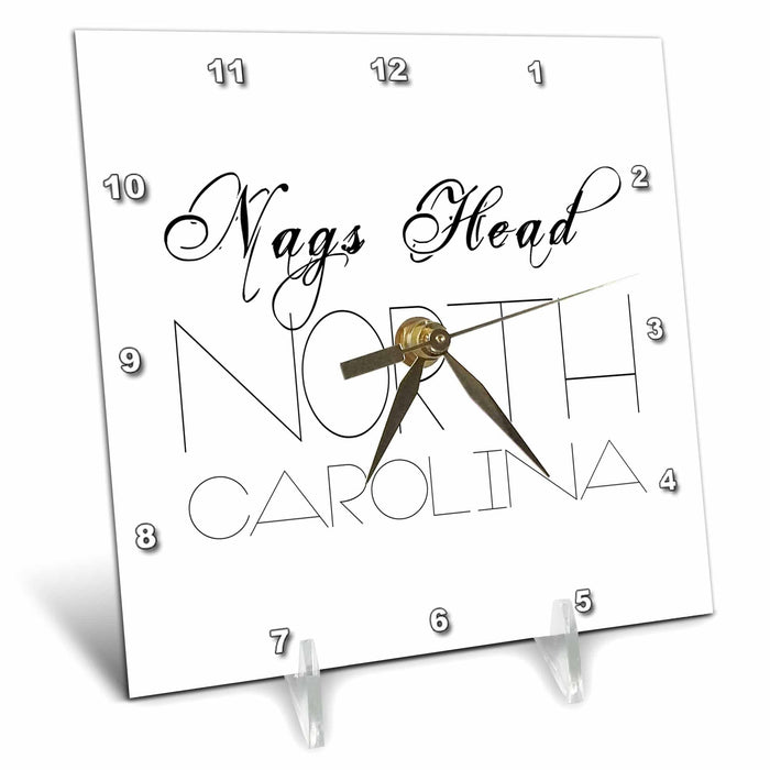 3dRose Desk Clock - Alexis Design - American Beaches Typography - Decorative Text Nags Head, North Carolina