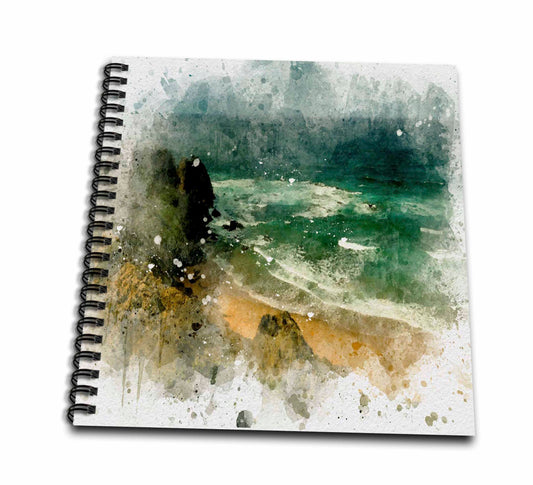 3dRose Pretty Emerald Green Seaside Beach Image Of Watercolor - Drawing Books (db_349432)