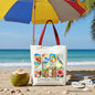 Summer Vibes Canvas Tote Bag, Beach Gift Shopper with Coconut and Flowers