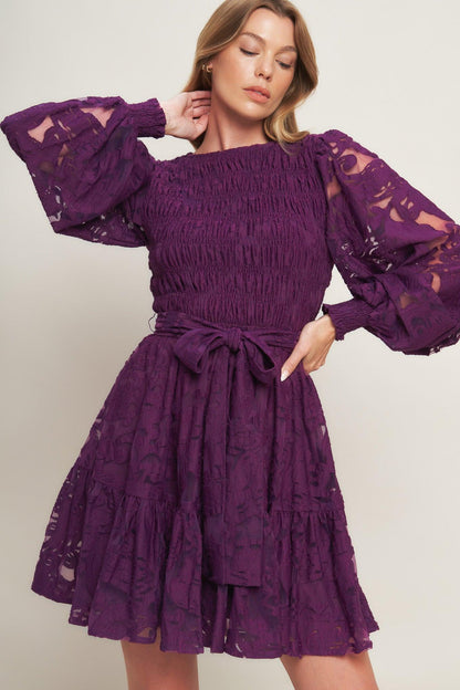 PASSION PLUM WOVEN LACE MINI DRESS