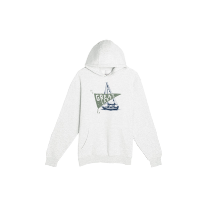 Great Lakes Sailboat Hoodie | Vintage Coastal Graphic Pullover | Premium Heavyweight Fleece Hoodie