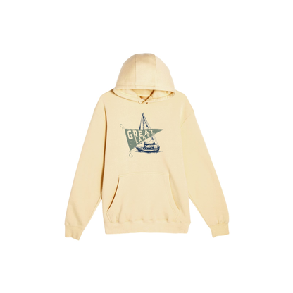 Great Lakes Sailboat Hoodie | Vintage Coastal Graphic Pullover | Premium Heavyweight Fleece Hoodie