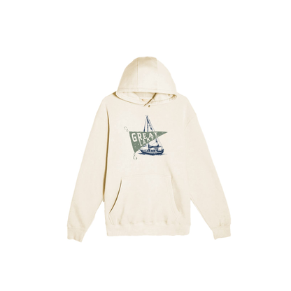 Great Lakes Sailboat Hoodie | Vintage Coastal Graphic Pullover | Premium Heavyweight Fleece Hoodie