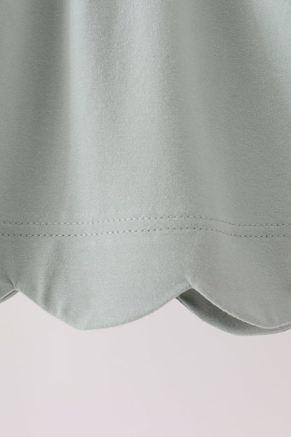 Green turkey embroidery scalloped dress