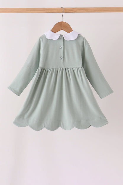 Green turkey embroidery scalloped dress