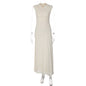 French V neck Solid Color Maxi Dress Summer Waist Slimming Draping Effect Maxi Dress