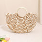 Niche Semicircle Portable Straw Weaved Bag Retro Color Hand Carrying Straw Bag Woven Bag Women Seaside Vacation Beach Bag