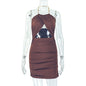 Women Clothing Slim Hollow Out Cutout Pleated Hip Backless Halter Solid Color Short Dress
