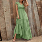 Women Clothing Summer Bohemian V-neck High Waist Print Vacation Dress Stitching Floral Dress