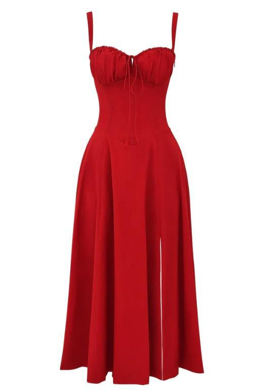 Sleeveless Strapless Bandage Corset Dress - Floral Print Long Midi Dress with Lace Up Back & Thigh Slit