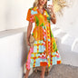 Spring Summer Casual Bohemian Vacation High Waist Geometric Contrast Dress Sub Women's Clothing