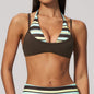 Summer Faux Two Piece Yoga Bra Contrast-Color Beauty Back Sling Halter Multi Strap Women Sports Bra