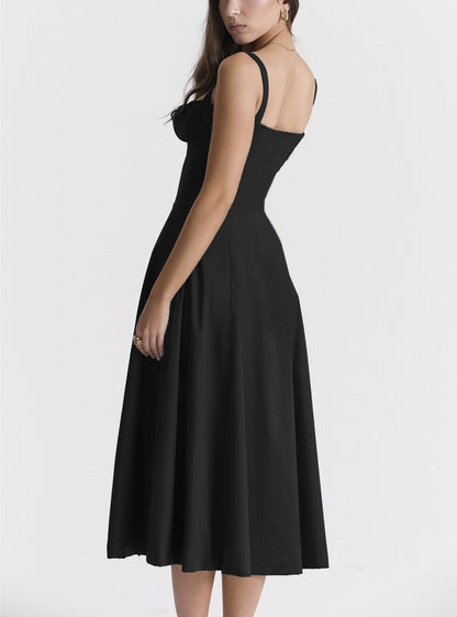 Sleeveless Strapless Bandage Corset Dress - Floral Print Long Midi Dress with Lace Up Back & Thigh Slit