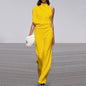 Women Pants Solid Color One Shoulder Pile Collar Jumpsuit Popular Dress Trousers