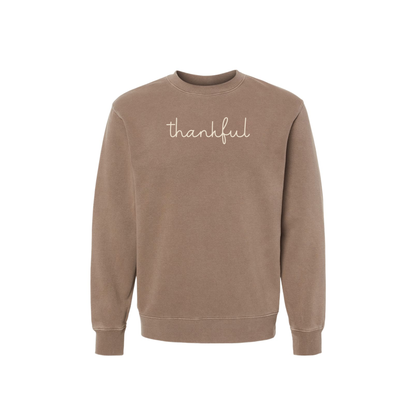 Thankful Script Pigment Dyed Crewneck Sweatshirt | Fall Thanksgiving Sweatshirt