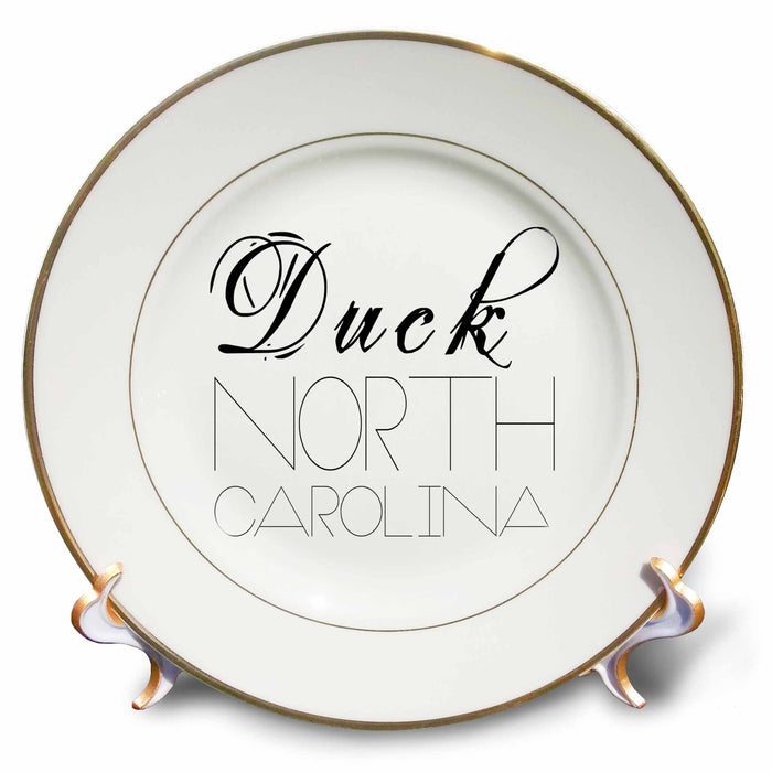 3dRose Alexis Design - American Beaches - American Beaches - Duck, North Carolina, black on white - Plates