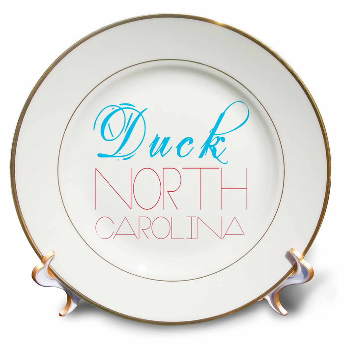 3dRose Alexis Design - American Beaches - American Beaches - Duck, North Carolina, blue, red on white - Plates