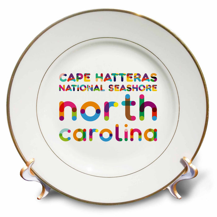 3dRose Popular American Beaches. Cape Hatteras, North Carolina Colorful Text - Plates (cp_339019)