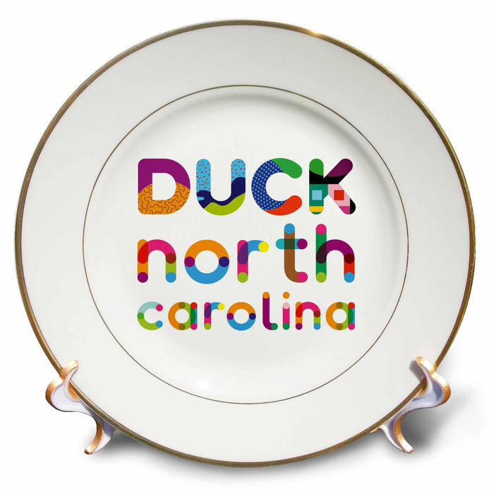 3dRose Popular American Beaches. Duck, North Carolina colorful text art - Plates (cp_339020)
