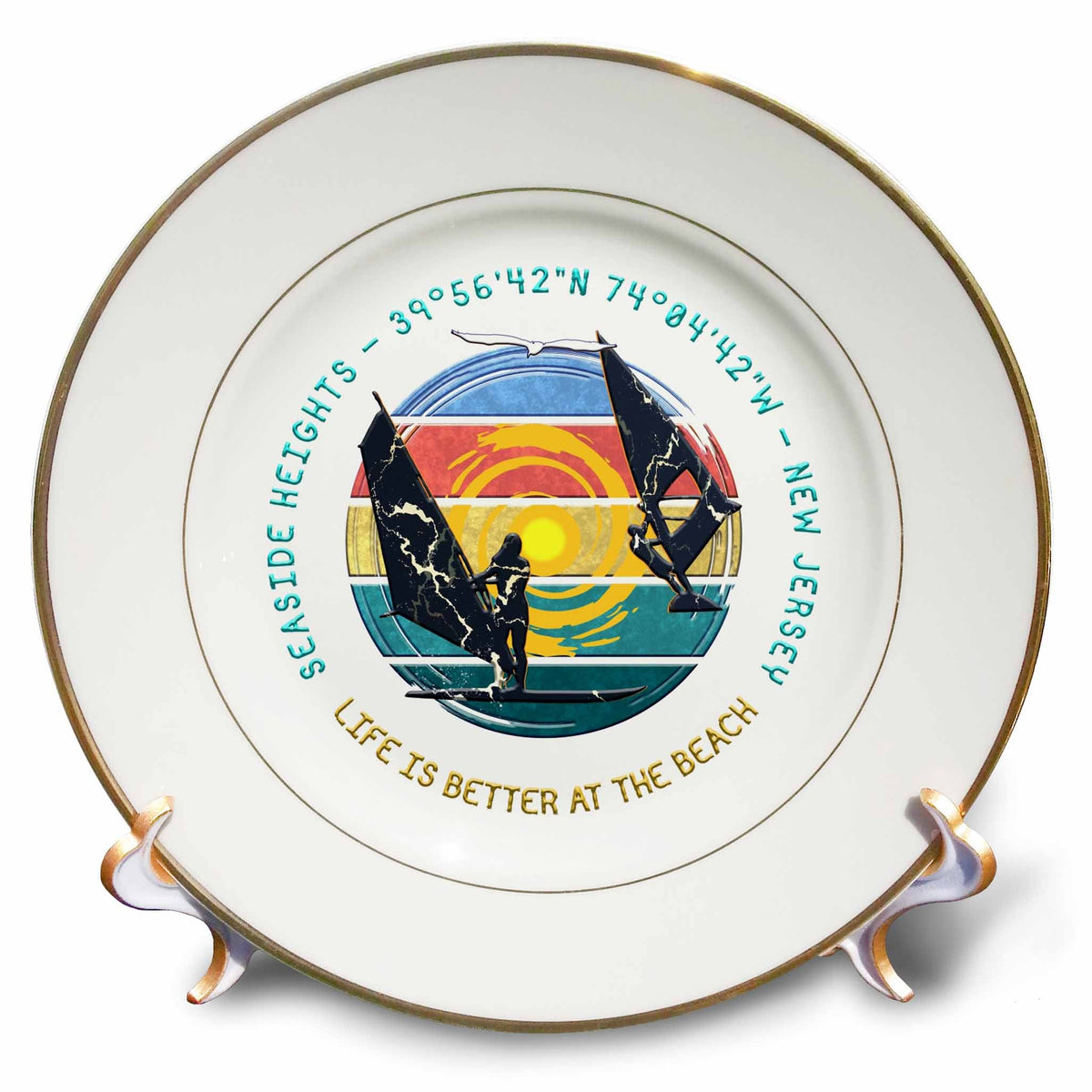 3dRose Seaside Park, Ocean County, New Jersey. Summer Beach Plates (cp-364139)