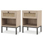 Rattan Nightstand Boho End Table with Rattan Drawer and Open Shelf Set of 2