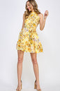 SD0150FLORAL TIE WAIST RUFFLE HEM A-LINE DRESS