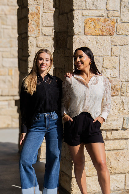Kathryn Classic Button-Up, Black Lace