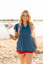 The Nicole V-Neck Top, Blue