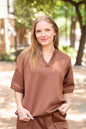 Butter Soft V-Neck Top, Brown
