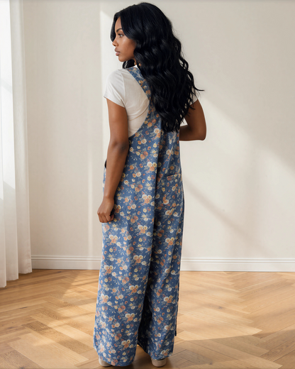 Vienna Pleated Denim Overall Jumpsuit
