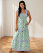 Lily Floral Print Striped Patchwork Detail Sleeveless Dress（Runs Small ）