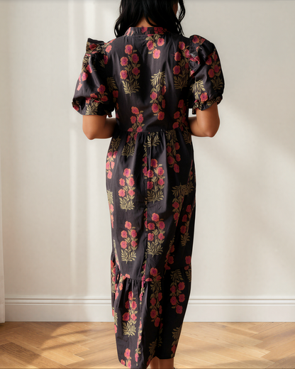 Kali Short Bubble Sleeve Tiered Maxi Dress