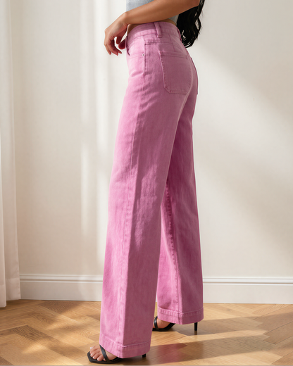 Brooke Wide Leg Jeans | High Rise Double Button Denim
