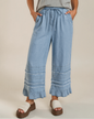 Frankie Ruffled Hem Wide Leg Chambray Pants