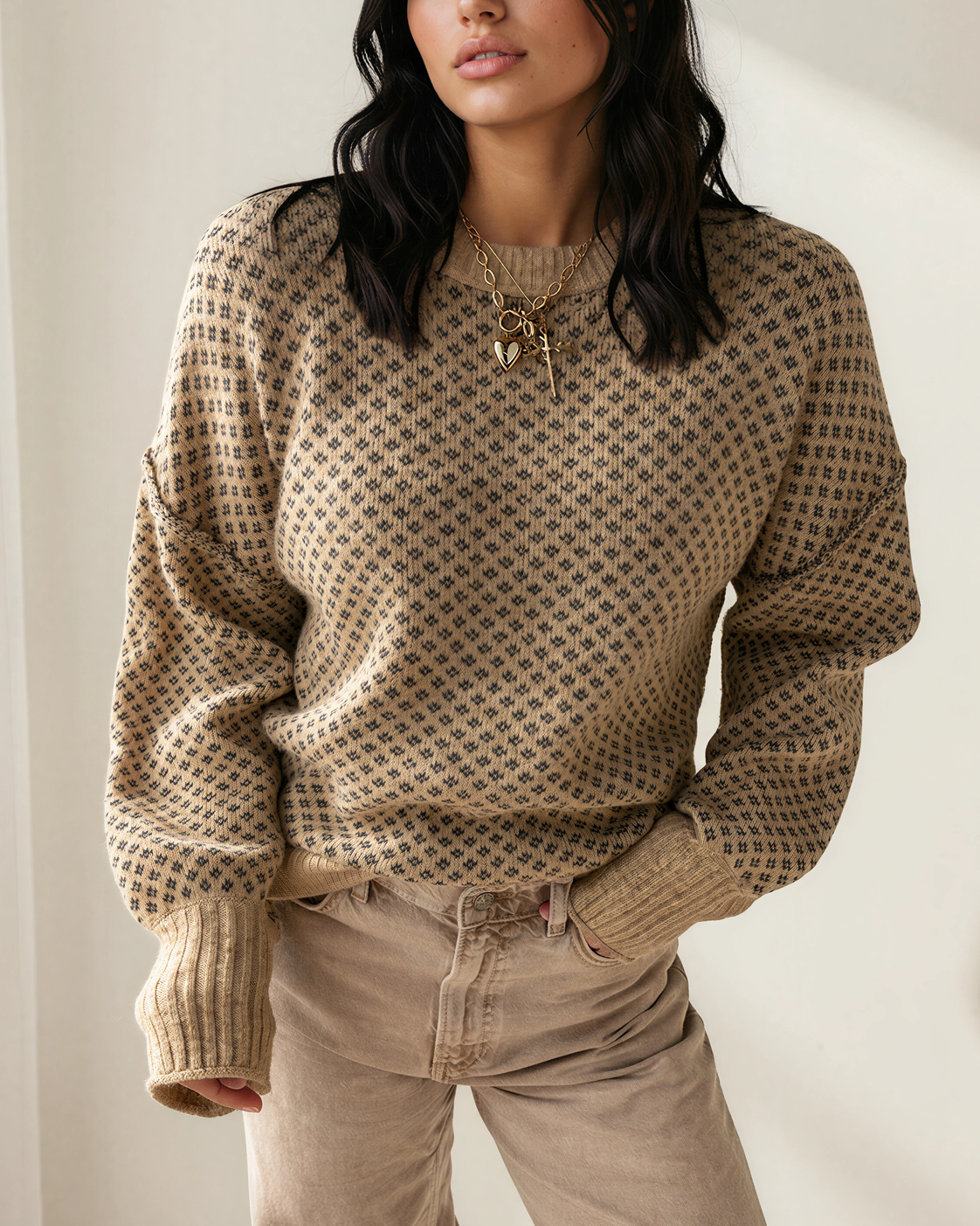 Briar Geometric Sweater | Drop Shoulder Knit Pullover