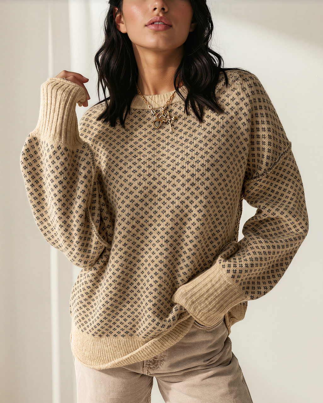 Briar Geometric Sweater | Drop Shoulder Knit Pullover