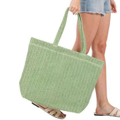 Women's Solid Crochet Straw Tote Bag / Beach