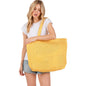 Women's Solid Crochet Straw Tote Bag / Beach