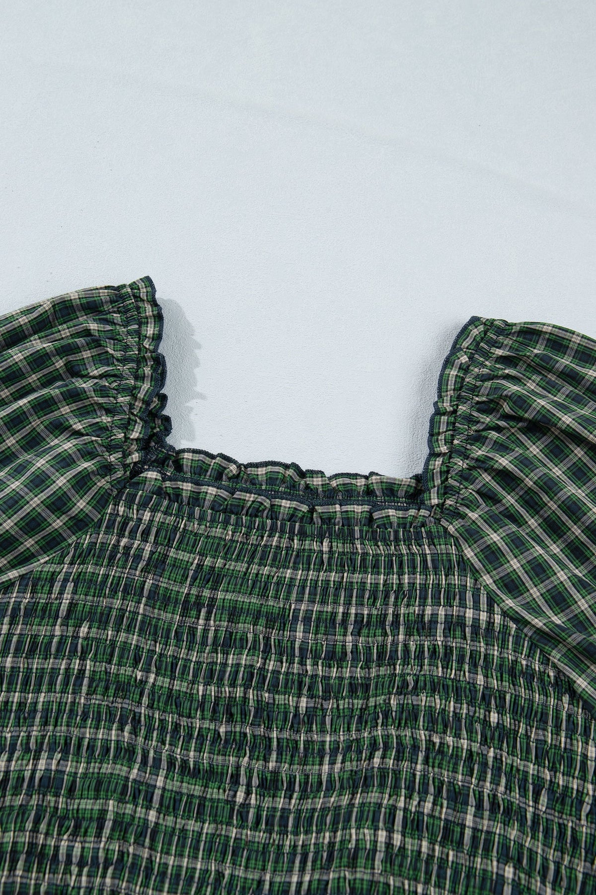 Daisy Plaid Square Neck Shirred High Waist Ruffle Hem Dress